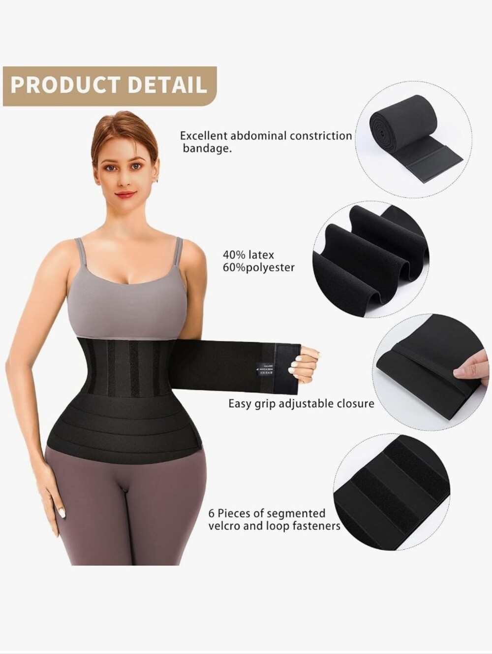 Bandage Wrap Waist Trainer Elastic Women's Black One Size 157 inches New - Picture 11 of 12